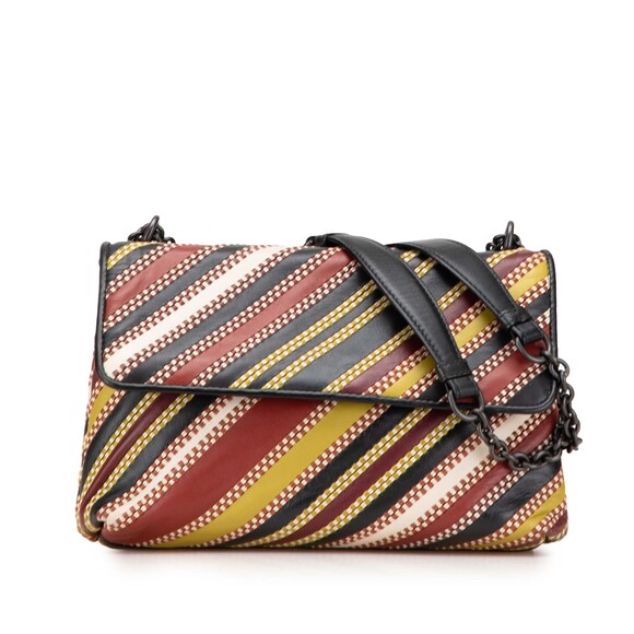 Pre-Loved Bottega Veneta Small Leather Embroidered Stripe Olimpia Shoulder Bag